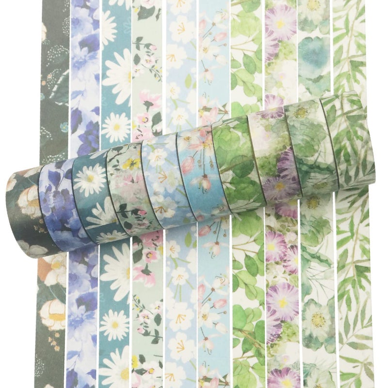 YUBBAEX 10 Rolls Spring Flowers Washi Tape Set Masking Decorative Tapes (Cold Tone) - Image 2